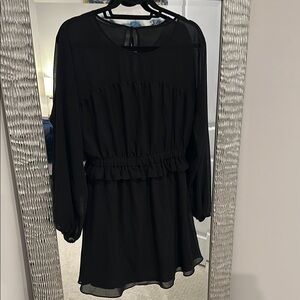 Susana Monaco Smocked, long sleeve Black Dress